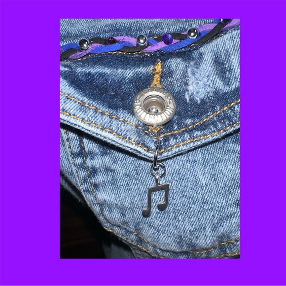 Rock  On Embroidered Guitarist & Music Note Denim Vest - Picture 9 of 11